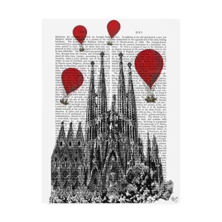 Fab Funky 'Sagrada Familia And Red Hot Air Balloons' Canvas Art,35x47